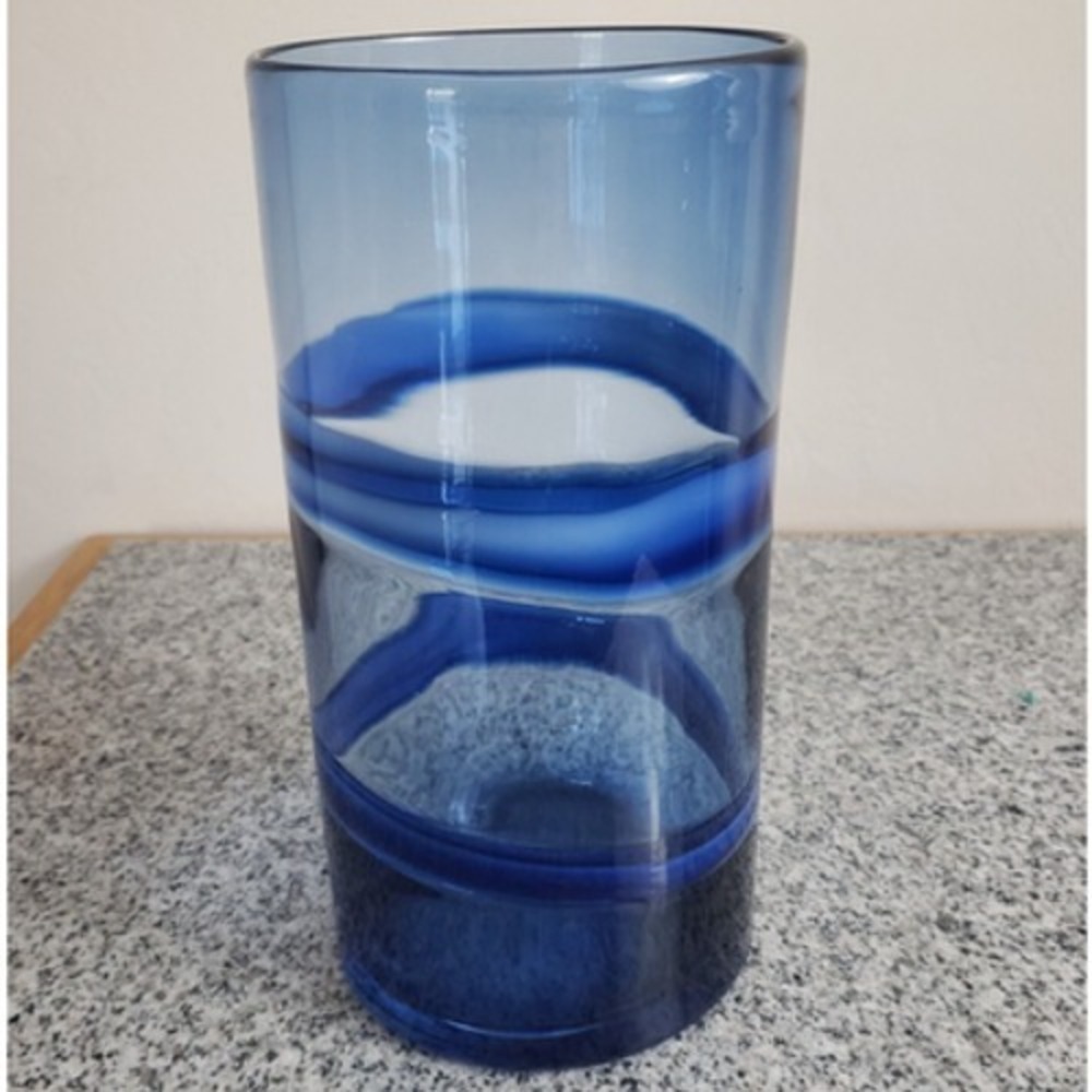 Margie's Garden Art Glass Blue Swirl Hand Blown Large Vase 9" Tall